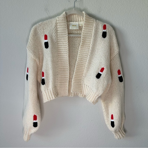 ANTHROPOLOGIE 3D Lipstick Embellished Cardigan Sweater OS - Picture 3 of 8